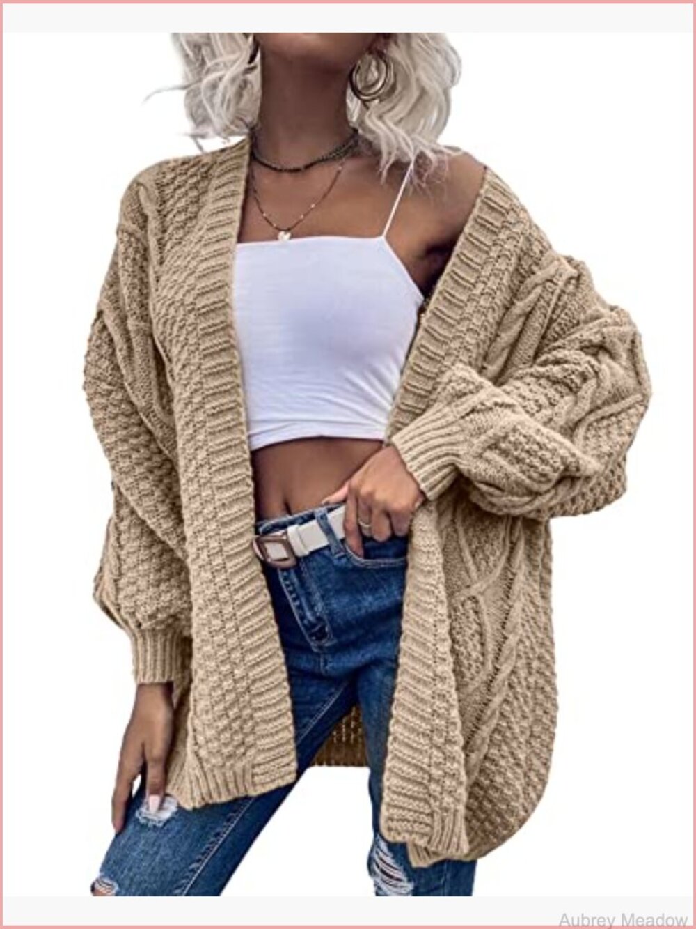 Oversized Open Front Cable Knit Chunky Cardigan Sweater Coat - Picture 2 of 7